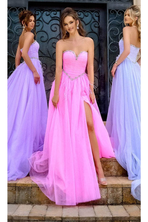 Portia and Scarlett PS24632 -long- Strapless Prom Gown with Beaded Trim - Lilac / 8 - Dress