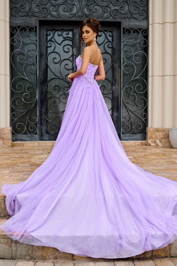 Portia And Scarlett PS24632 Ruched Corset Sweetheart High Slit Gown - Dress