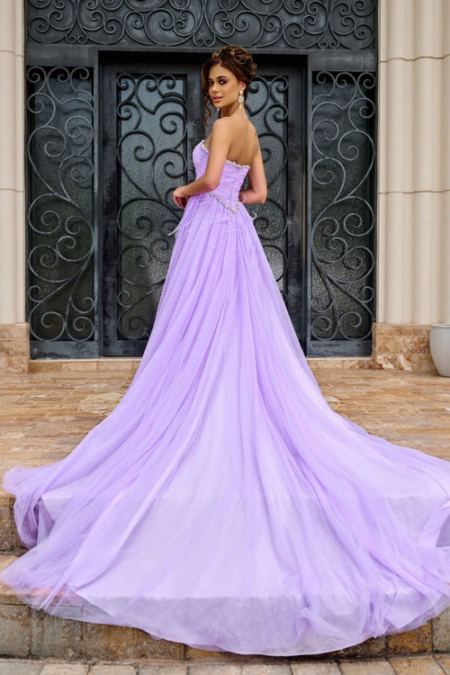 Portia And Scarlett PS24632 Ruched Corset Sweetheart High Slit Gown - Dress