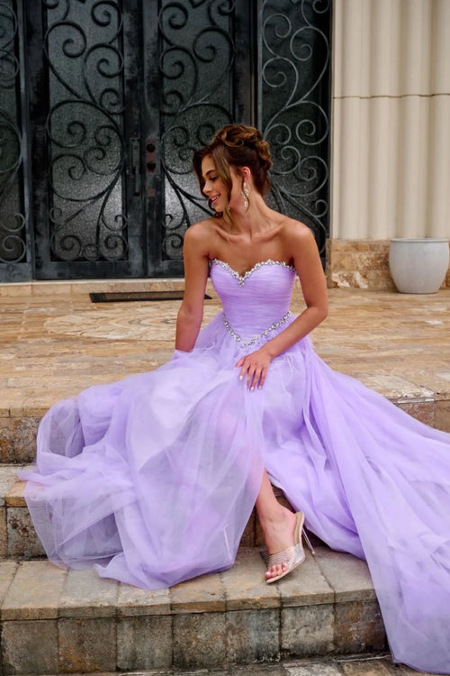 Portia And Scarlett PS24632 Ruched Corset Sweetheart High Slit Gown - Dress