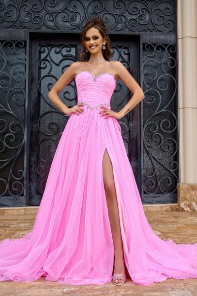 Portia And Scarlett PS24632 Ruched Corset Sweetheart High Slit Gown - Dress