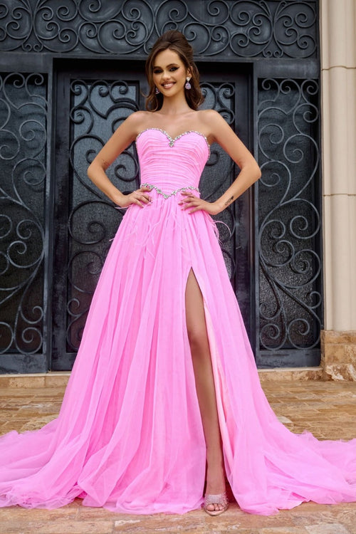 Portia And Scarlett PS24632 Ruched Corset Sweetheart High Slit Gown - Dress