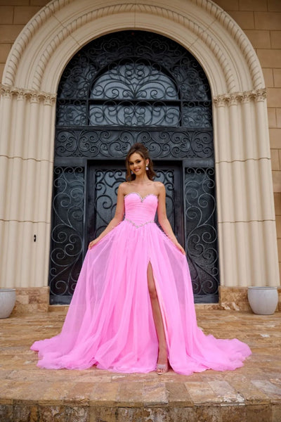 Portia And Scarlett PS24632 Ruched Corset Sweetheart High Slit Gown - Dress