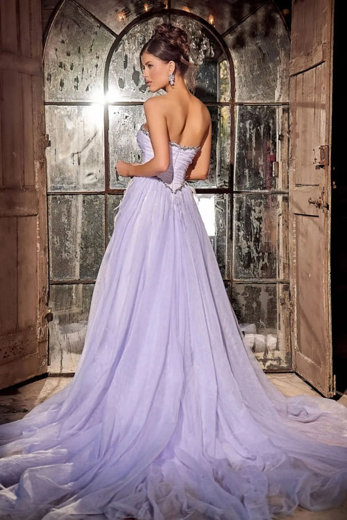 Portia And Scarlett PS24632 Ruched Corset Sweetheart High Slit Gown - Dress