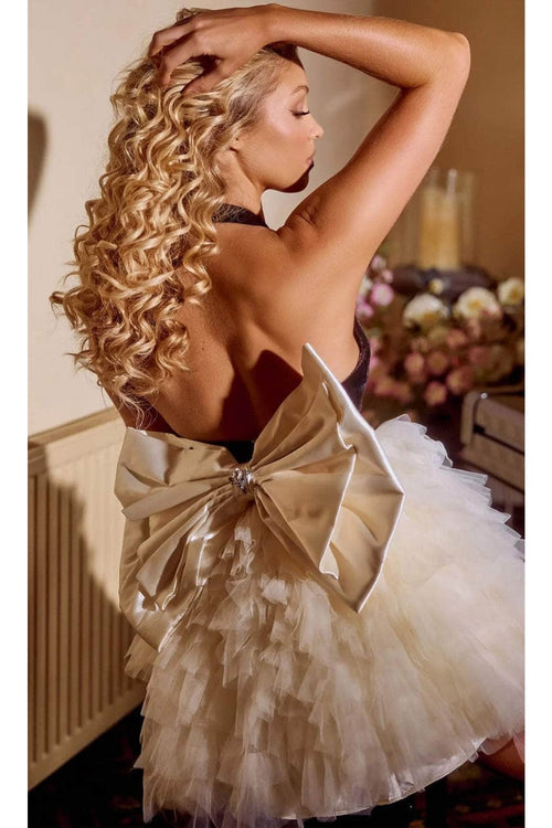 Portia and Scarlett PS24669 -short- Cocktail Dress with Bow Back - Black/Blue / 6 - Dress