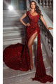Portia and Scarlett PS24677E -long- One Shoulder Shimmer Evening Gown - Deep-Red / 00 - Dress