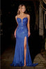 Portia And Scarlett PS24678 Embellished Plunging Neck High Slit Gown - COBALT / Dress