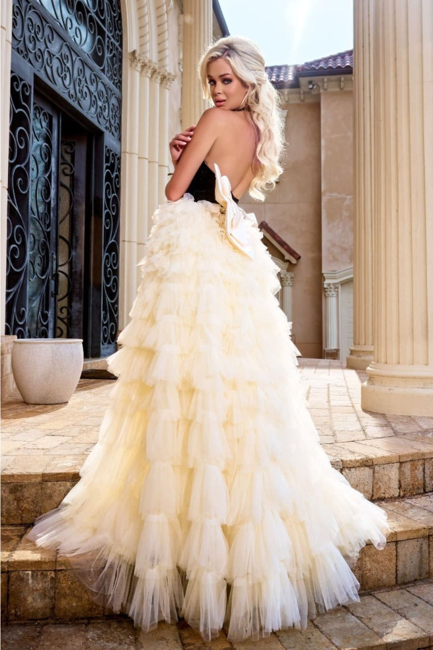 Portia And Scarlett PS24681 Tiered Ruffle Skirt Bow Evening Ball Gown - Dress