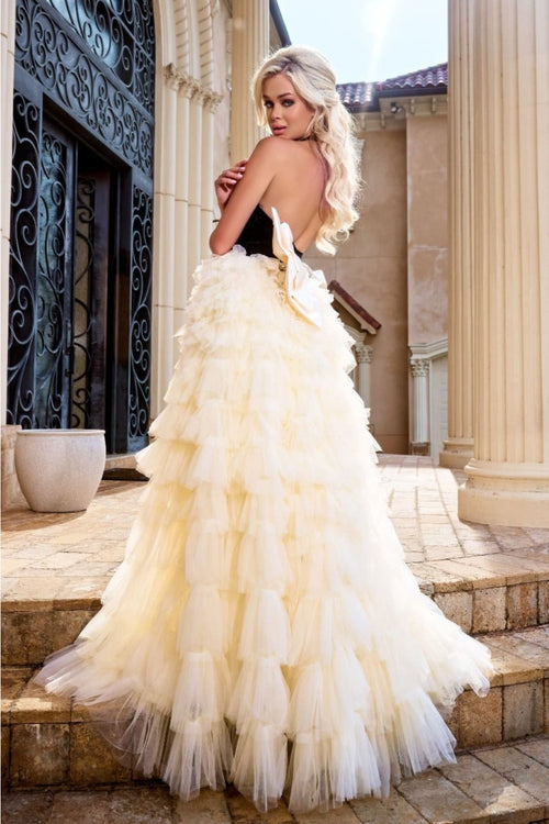 Portia And Scarlett PS24681 Tiered Ruffle Skirt Bow Evening Ball Gown - Dress