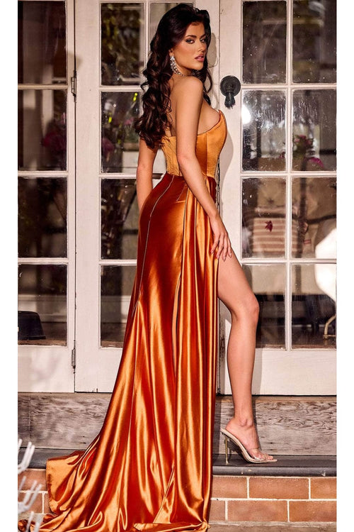 Portia and Scarlett PS24682 -long- Mermaid Prom Dress in Satin Fabric - Orange / 12 - Dress