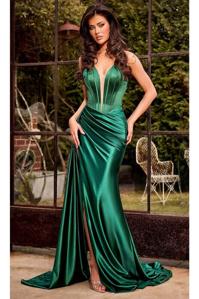 Portia and Scarlett PS24682 - long- Satin Prom Dress with High Slit - Blue / 10 - Dress