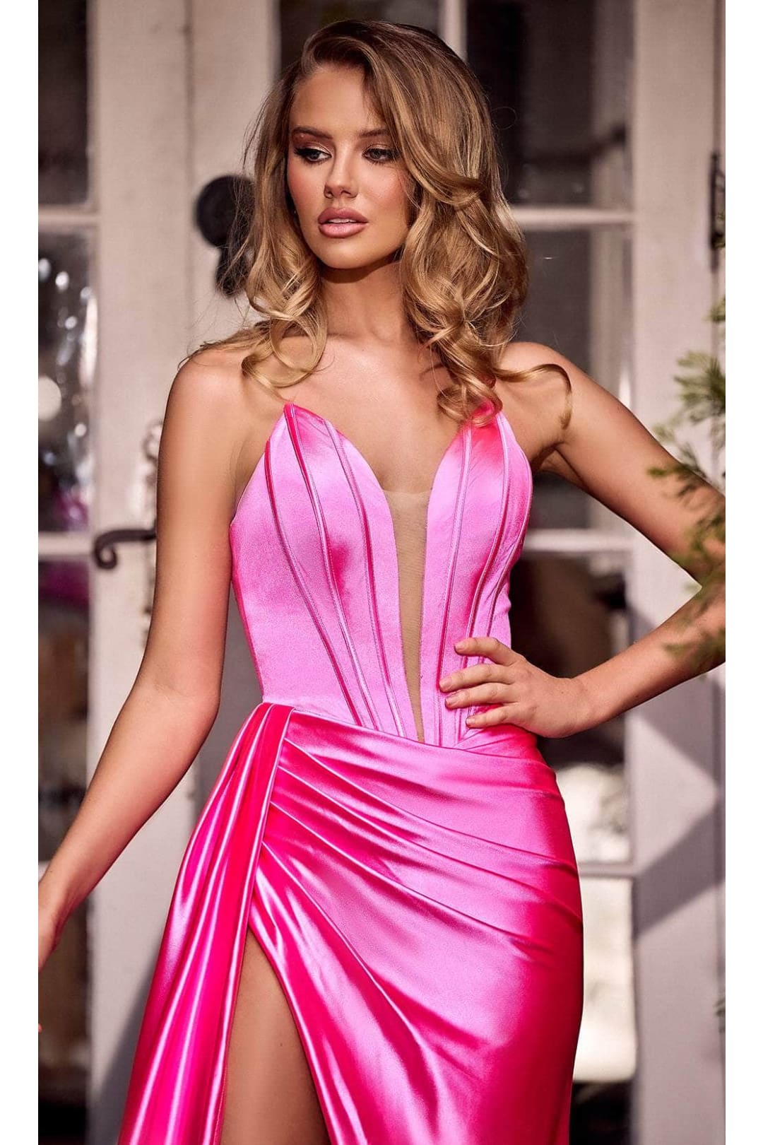 Portia and Scarlett PS24682 - long- Satin Prom Dress with High Slit - Blue / 20 - Dress