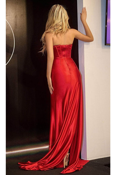 Portia and Scarlett PS24682 - long- Satin Prom Dress with High Slit - Blue / 24 - Dress