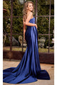 Portia and Scarlett PS24682 - long- Satin Prom Dress with High Slit - Blue / 4 - Dress