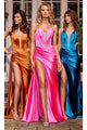 Portia and Scarlett PS24682 - long- Satin Prom Dress with High Slit - Bronze / 4 - Dress