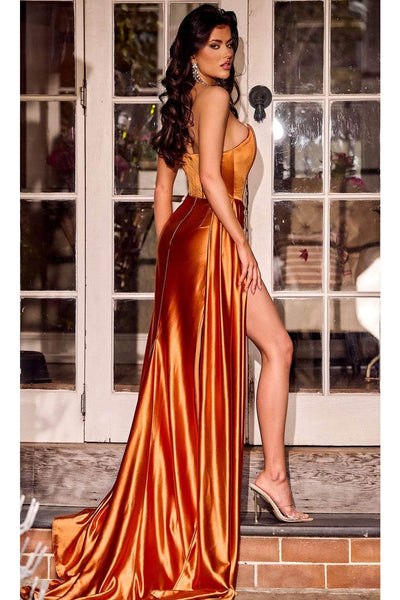 Portia and Scarlett PS24682 - long- Satin Prom Dress with High Slit - Bronze / Dress