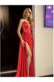 Portia and Scarlett PS24682 Plunging Neckline Slit Red Carpet Dress - RED / Dress
