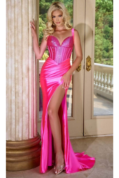 Portia and Scarlett PS24684 -long- Beaded Bustier Prom Dress - Black / Dress