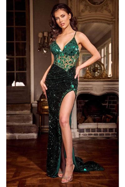 Portia and Scarlett PS24694 - long-V-Neck Sheath Gown Embellished with Sequins - Dress