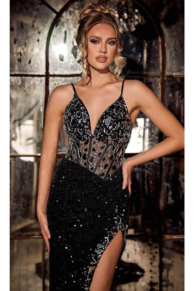 Portia and Scarlett PS24694 - long-V-Neck Sheath Gown Embellished with Sequins - Dress