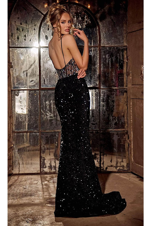 Portia and Scarlett PS24694 - long-V-Neck Sheath Gown Embellished with Sequins - Dress