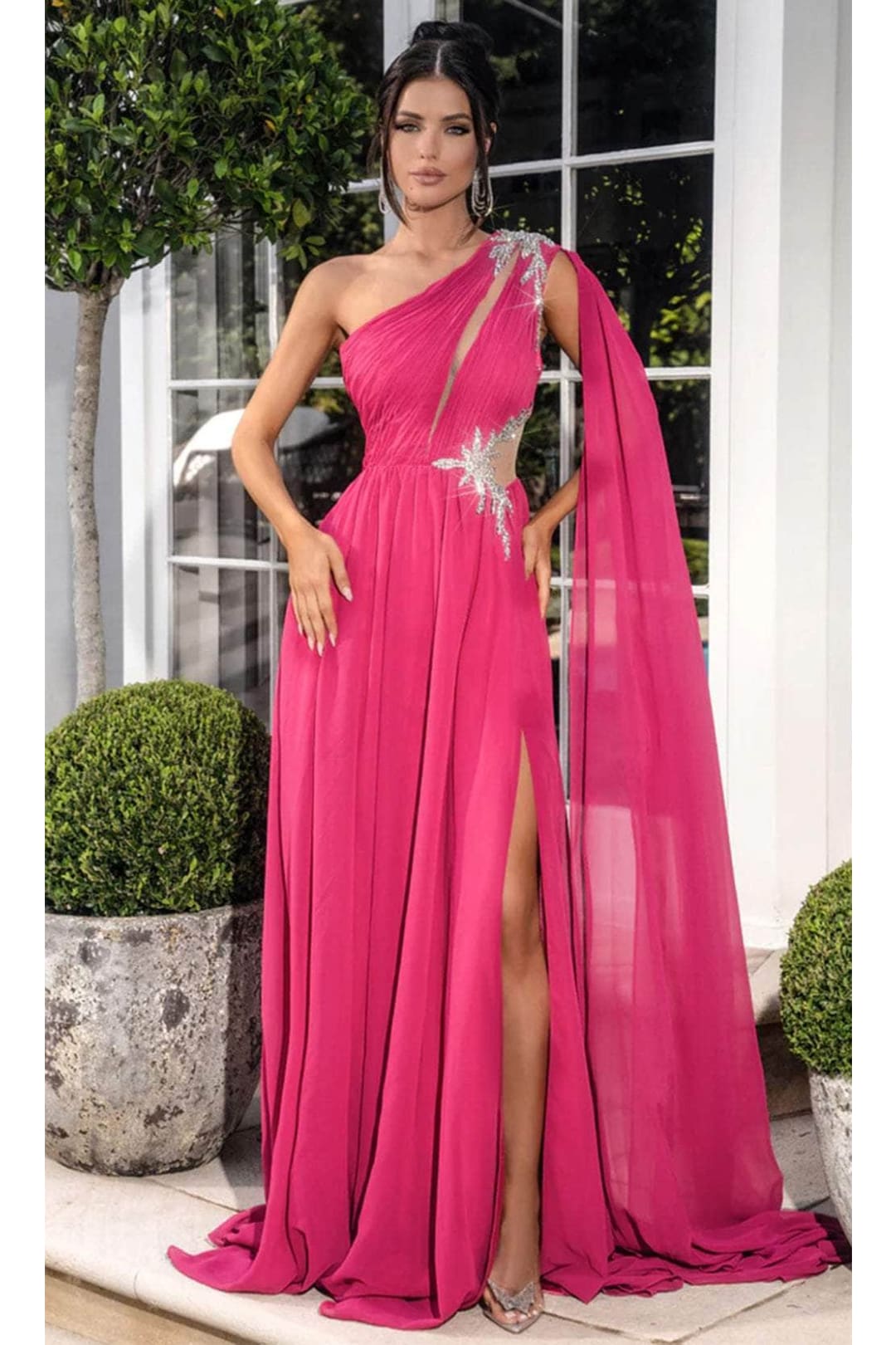 Portia and Scarlett PS24717 - long-One-Shoulder A-Line Prom Dress - Hot Pink / 00 - Dress