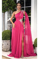 Portia and Scarlett PS24717 - long-One-Shoulder A-Line Prom Dress - Hot Pink / 00 - Dress