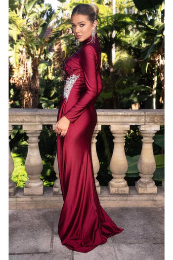 Portia and Scarlett PS24740 - Long- Sleeve Prom Dress with High Neck - Red / 2 - Dress