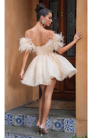 Portia and Scarlett PS24764 -short- Off-Shoulder Cocktail Dress with Embellishments - Champagne / 2 - Dress