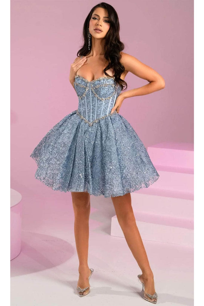 Portia and Scarlett PS24766 -short- Jeweled A-Line Cocktail Dress - Blue / 00 - Dress