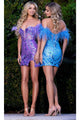 Portia and Scarlett PS24786 -short- Sequin Cocktail Dress with Feather Accents - Blue / 00 - Dress