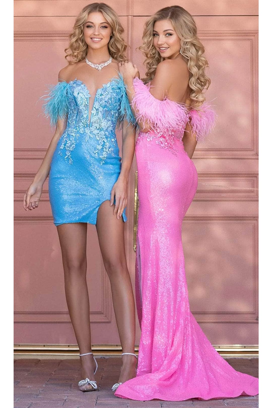 Portia and Scarlett PS24787 -short- Feathered Detail Off-Shoulder Cocktail Dress for a Unique Twist - Pink / 10 - Dress