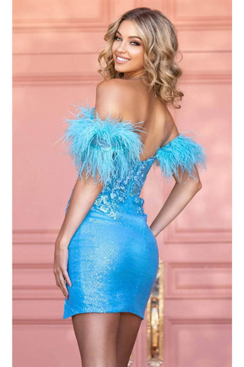Portia and Scarlett PS24787 -short- Sheath Cocktail Dress with Appliqués - Blue / 2 - Dress