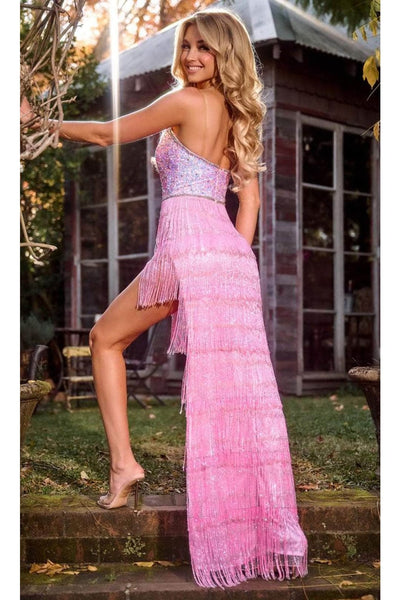 Portia and Scarlett PS24813 -long- Strapless Beaded Fringes Prom Gown - Pink / 2 - Dress