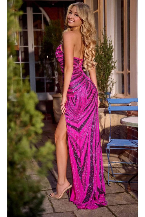 Portia and Scarlett PS24814 - long-Multicolor Beaded Prom Gown with Sweetheart Neckline - Magenta-Black / 22 - Dress