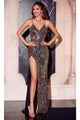 Portia and Scarlett PS24816X -long- Prom Dress with Chevron Motif - Black-Gold / 00 - Dress
