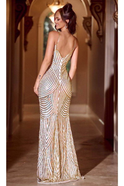 Portia and Scarlett PS24816X -long- Prom Dress with Chevron Motif - Black-Gold / 18 - Dress