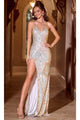 Portia and Scarlett PS24816X -long- Prom Dress with Geometric Sequin Pattern - Ivory-Gold / 00 - Dress