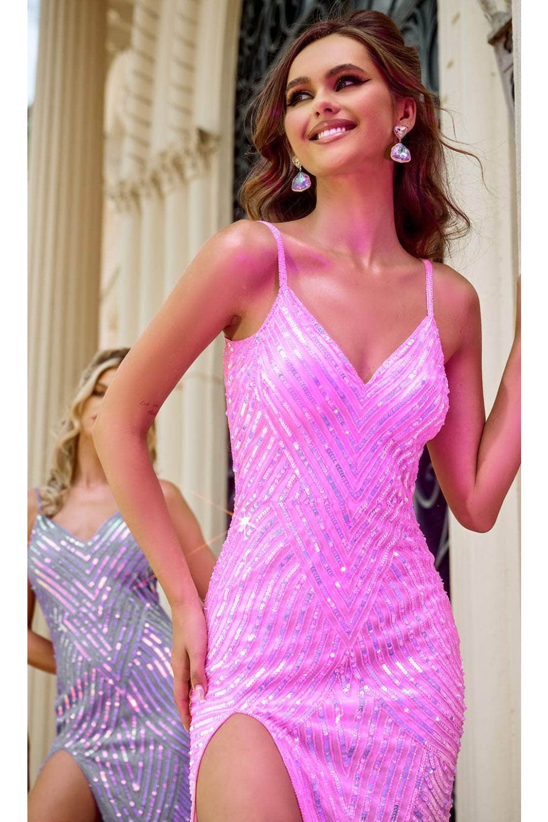 Portia and Scarlett PS24816X -long- Prom Dress with Geometric Sequin Pattern - Ivory-Gold / 6 - Dress