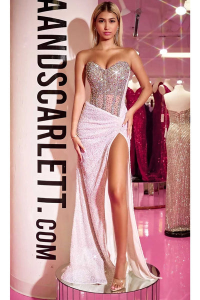 Portia and Scarlett PS24850C -long- Jeweled Evening Gown with Illusion Design - Pink / 20 - Dress