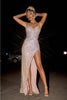 Portia And Scarlett PS24852C Sequin Beaded Fitted High Slit Prom Gown - SILVER / 4 Dress