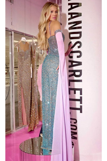 Portia and Scarlett PS24858C -long-Deep V-Neck Prom Gown with Jewels - Blue / 20 - Dress