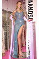Portia and Scarlett PS24858C -long- V-Neck Prom Dress with Asymmetric Waist - Blue / 00 - Dress
