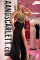 Portia and Scarlett PS24872C Beaded Sequin High Slit Long Evening Gown - BLACK/GOLD / 00 - Dress