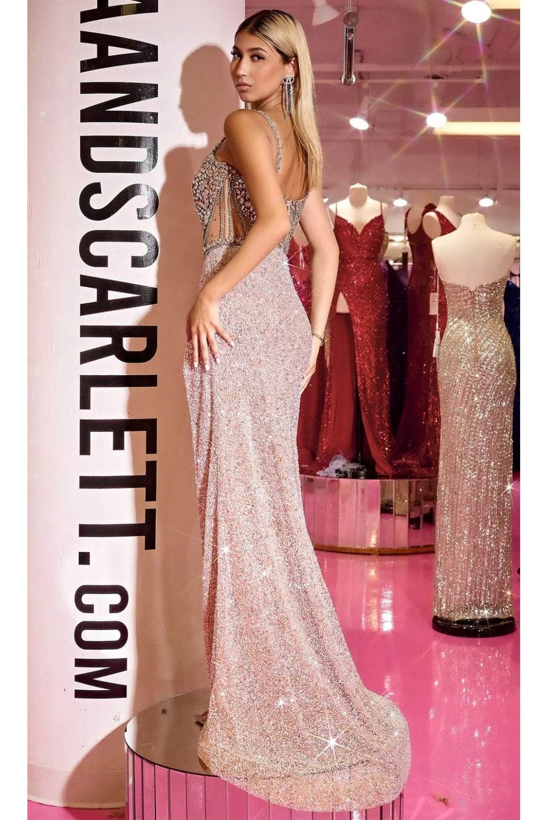 Portia and Scarlett PS24872C -long- Beaded Corset Prom Gown with Illusion Details - Black-Gold / 12 - Dress