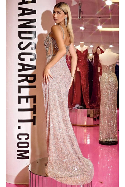 Portia and Scarlett PS24872C -long- Beaded Corset Prom Gown with Illusion Details - Black-Gold / 12 - Dress