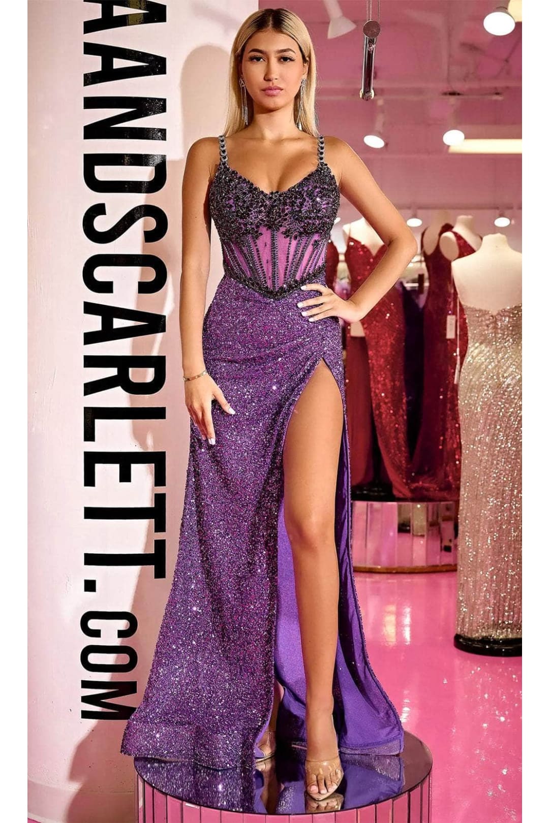 Portia and Scarlett PS24872C -long- Beaded Corset Prom Gown with Illusion Details - Black-Gold / 4 - Dress