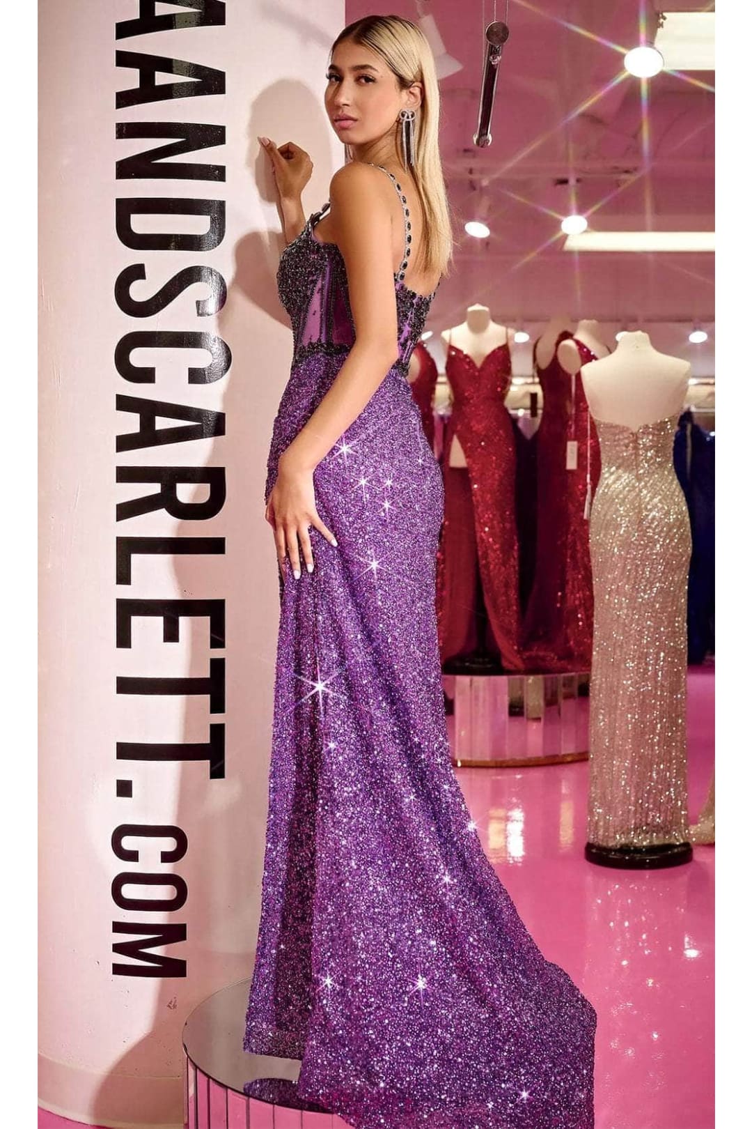 Portia and Scarlett PS24872C -long- Beaded Corset Prom Gown with Illusion Details - Black-Gold / 8 - Dress