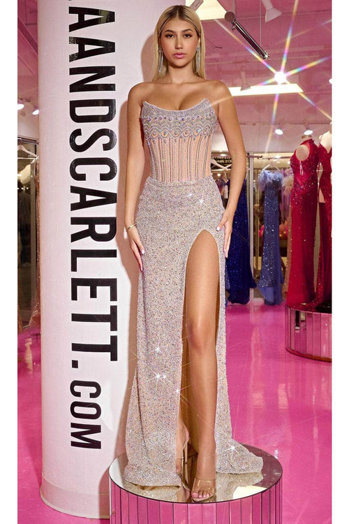 Portia and Scarlett PS24877C -long- Corset Evening Gown with Scoop Neck - Black / 12 - Dress