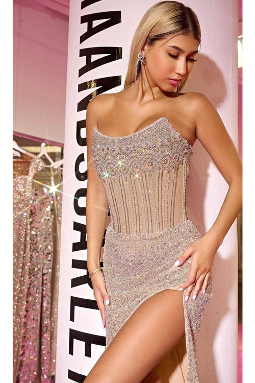 Portia and Scarlett PS24877C -long- Corset Evening Gown with Scoop Neck - Black / 14 - Dress